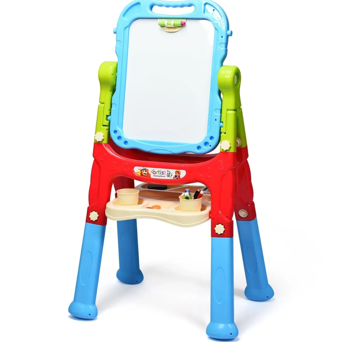 2 in 1 Kinder Staffelei Kunststaffelei doppelseitig mit Kreidetafel & Whiteboard 61 x 45 x 109 cm Blau