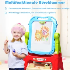 2 in 1 Kinder Staffelei Kunststaffelei doppelseitig mit Kreidetafel & Whiteboard 61 x 45 x 109 cm Blau