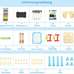 2 in 1 Kinder Staffelei Kunststaffelei doppelseitig mit Kreidetafel & Whiteboard 61 x 45 x 109 cm Blau