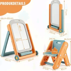 2 in 1 Kinder Staffelei mit Hocker & höhen- und neigungsverstellbarer Tischplatte Orange