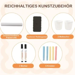 6 in 1 Kinder Staffelei Set Standtafel aus Holz mit doppelseitiger Kreidetafel