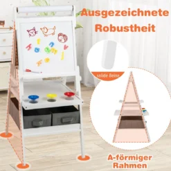 3 in 1 Kinder Tafel mit Papierrolle & Magnetischer Kreidetafel & Whiteboard Doppelseitige Kindertafel
