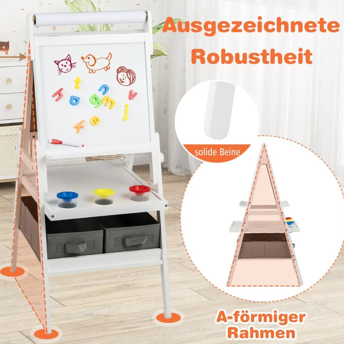 3 in 1 Kinder Tafel mit Papierrolle & Magnetischer Kreidetafel & Whiteboard Doppelseitige Kindertafel