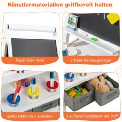 3 in 1 Kinder Tafel mit Papierrolle & Magnetischer Kreidetafel & Whiteboard Doppelseitige Kindertafel