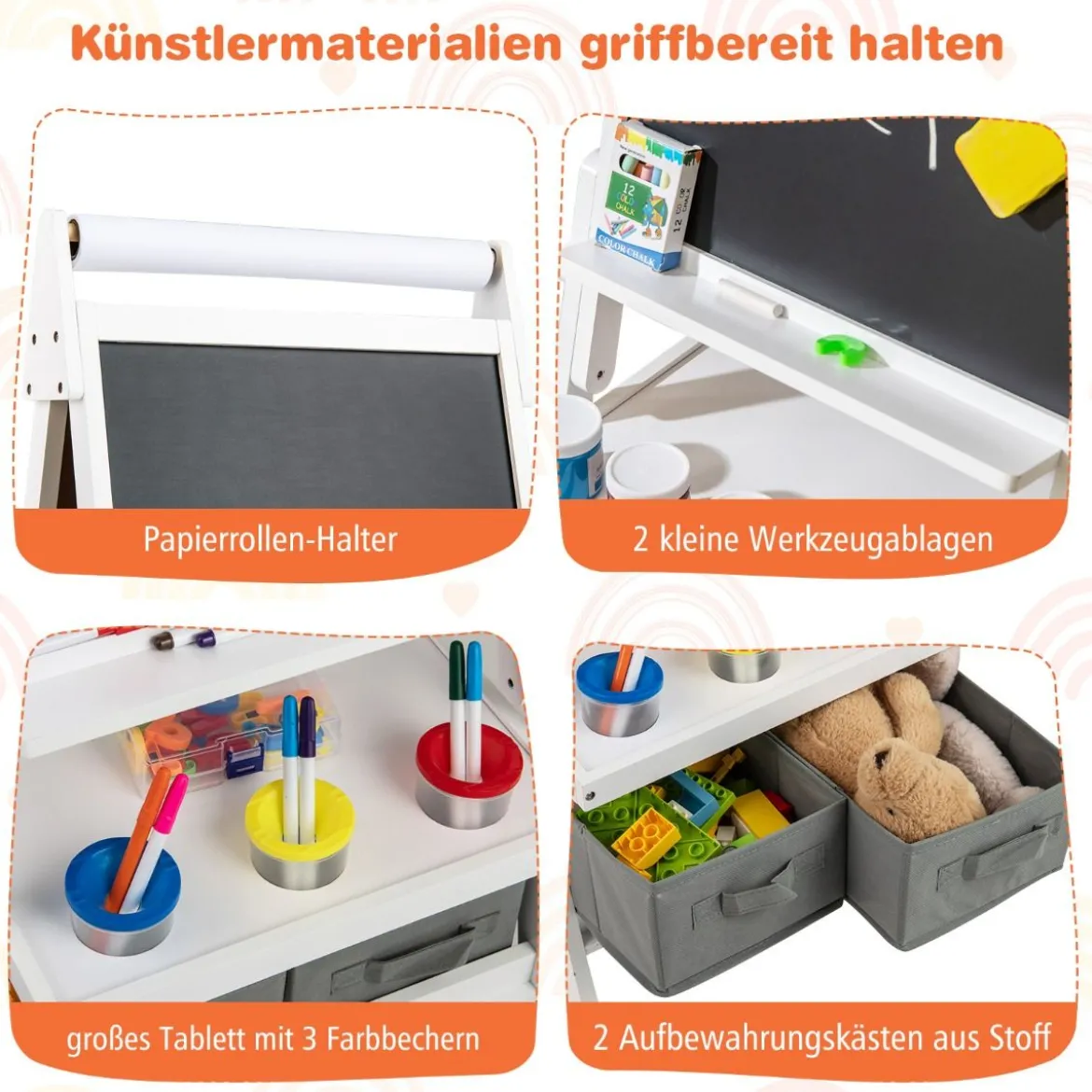 3 in 1 Kinder Tafel mit Papierrolle & Magnetischer Kreidetafel & Whiteboard Doppelseitige Kindertafel