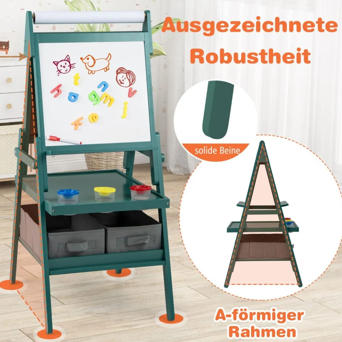 3 in 1 Kinder Tafel mit Papierrolle & Magnetischer Kreidetafel & Whiteboard Doppelseitige Kindertafel