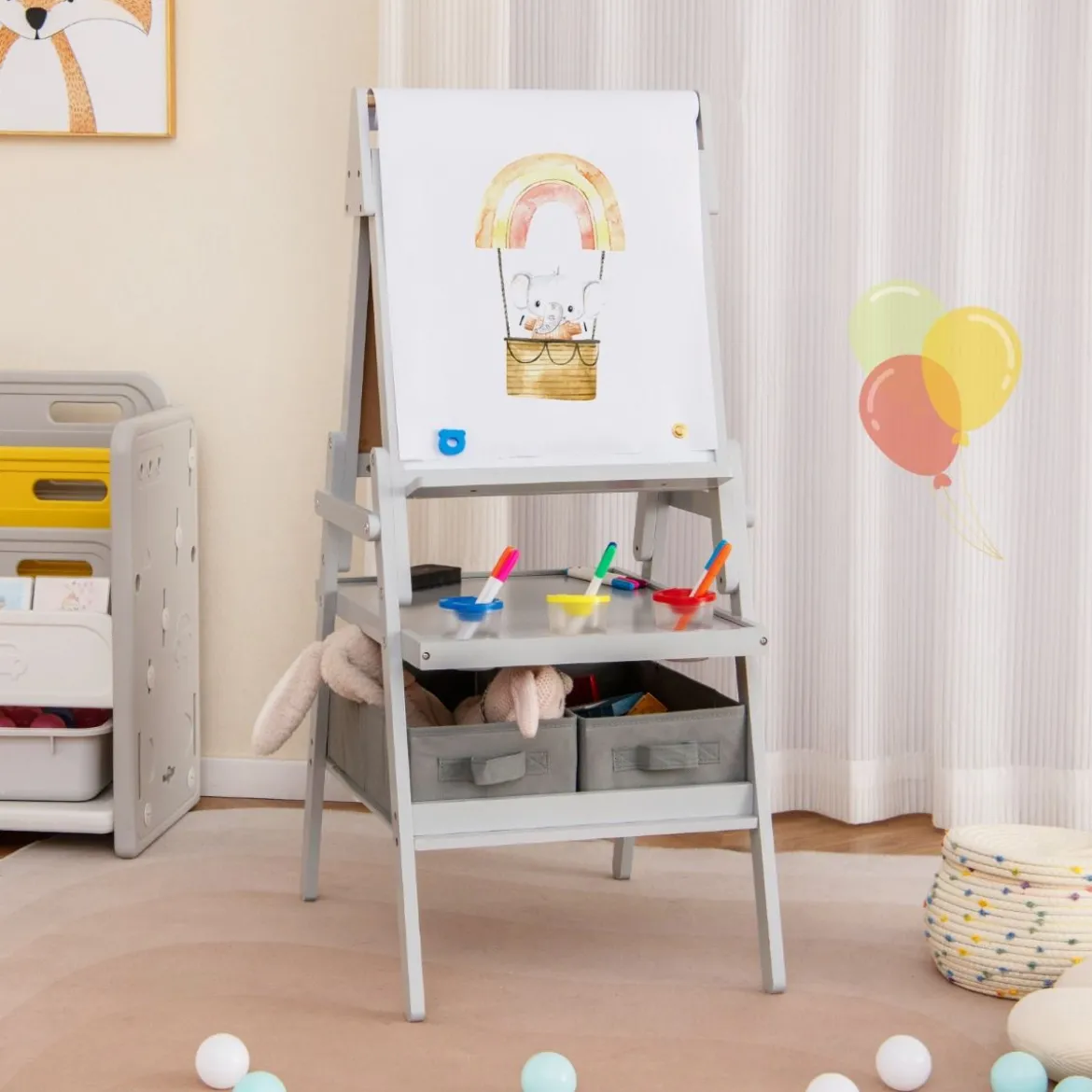 3 in 1 Kinder Tafel mit Papierrolle & Magnetischer Kreidetafel & Whiteboard Doppelseitige Kindertafel