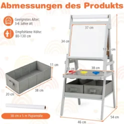 3 in 1 Kinder Tafel mit Papierrolle & Magnetischer Kreidetafel & Whiteboard Doppelseitige Kindertafel