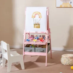 3 in 1 Kinder Tafel mit Papierrolle & Magnetischer Kreidetafel & Whiteboard Doppelseitige Kindertafel