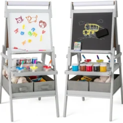 3 in 1 Kinder Tafel mit Papierrolle & Magnetischer Kreidetafel & Whiteboard Doppelseitige Kindertafel