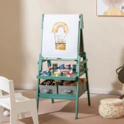 3 in 1 Kinder Tafel mit Papierrolle & Magnetischer Kreidetafel & Whiteboard Doppelseitige Kindertafel