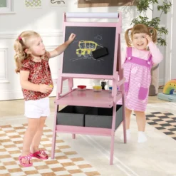 3 in 1 Kinder Tafel mit Papierrolle & Magnetischer Kreidetafel & Whiteboard Doppelseitige Kindertafel