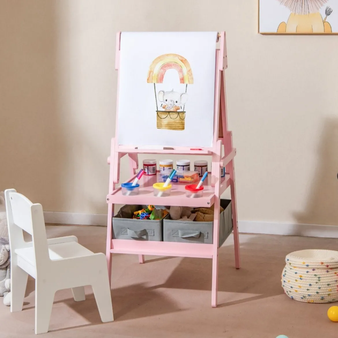 3 in 1 Kinder Tafel mit Papierrolle & Magnetischer Kreidetafel & Whiteboard Doppelseitige Kindertafel