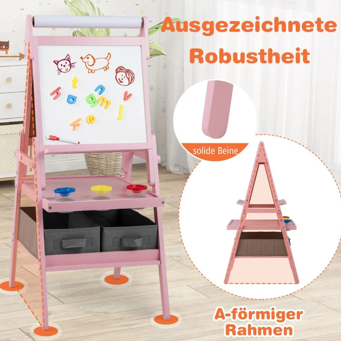 3 in 1 Kinder Tafel mit Papierrolle & Magnetischer Kreidetafel & Whiteboard Doppelseitige Kindertafel