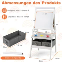 3 in 1 Kinder Tafel mit Papierrolle & Magnetischer Kreidetafel & Whiteboard Doppelseitige Kindertafel