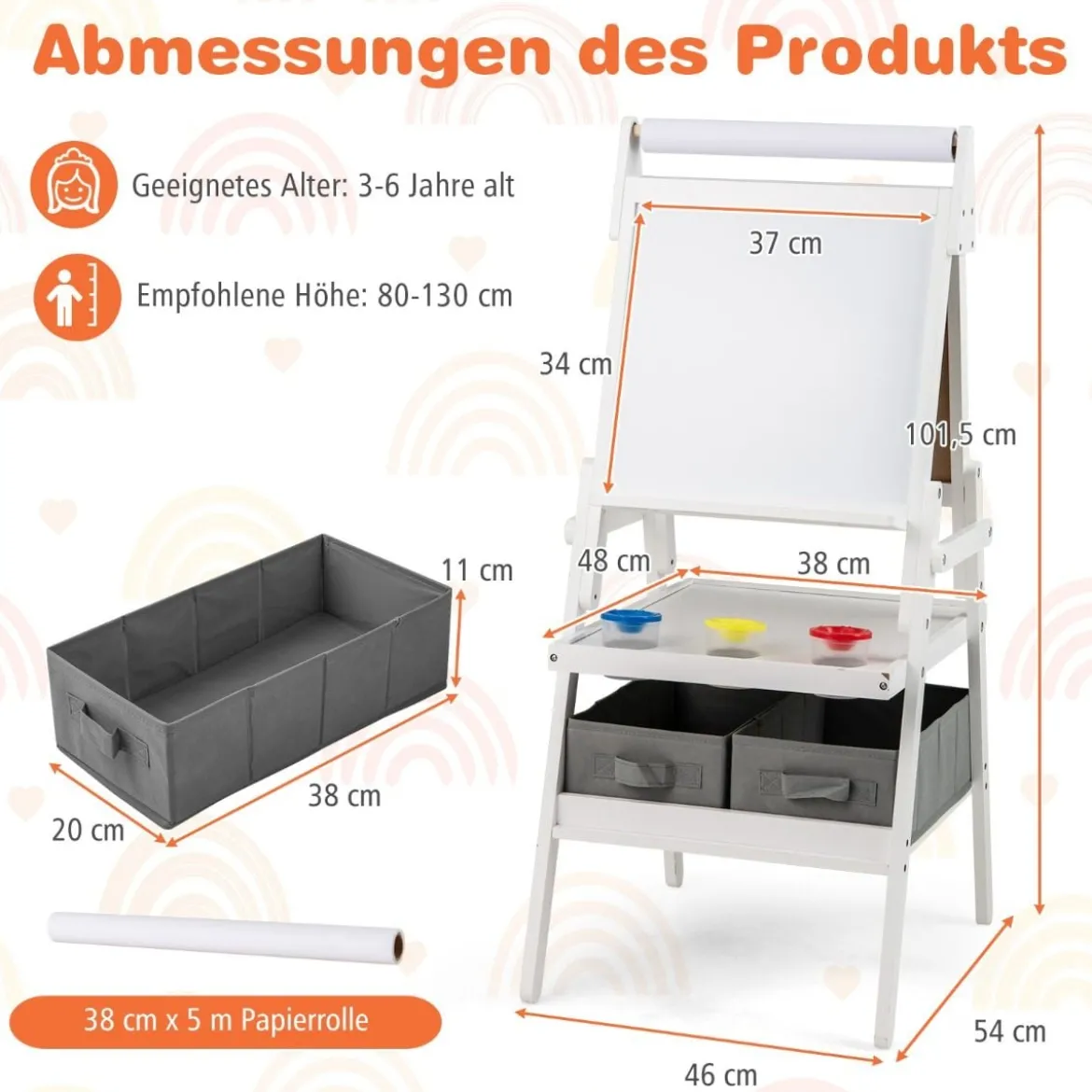 3 in 1 Kinder Tafel mit Papierrolle & Magnetischer Kreidetafel & Whiteboard Doppelseitige Kindertafel