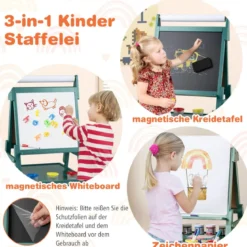 3 in 1 Kinder Tafel mit Papierrolle & Magnetischer Kreidetafel & Whiteboard Doppelseitige Kindertafel