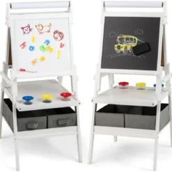 3 in 1 Kinder Tafel mit Papierrolle & Magnetischer Kreidetafel & Whiteboard Doppelseitige Kindertafel