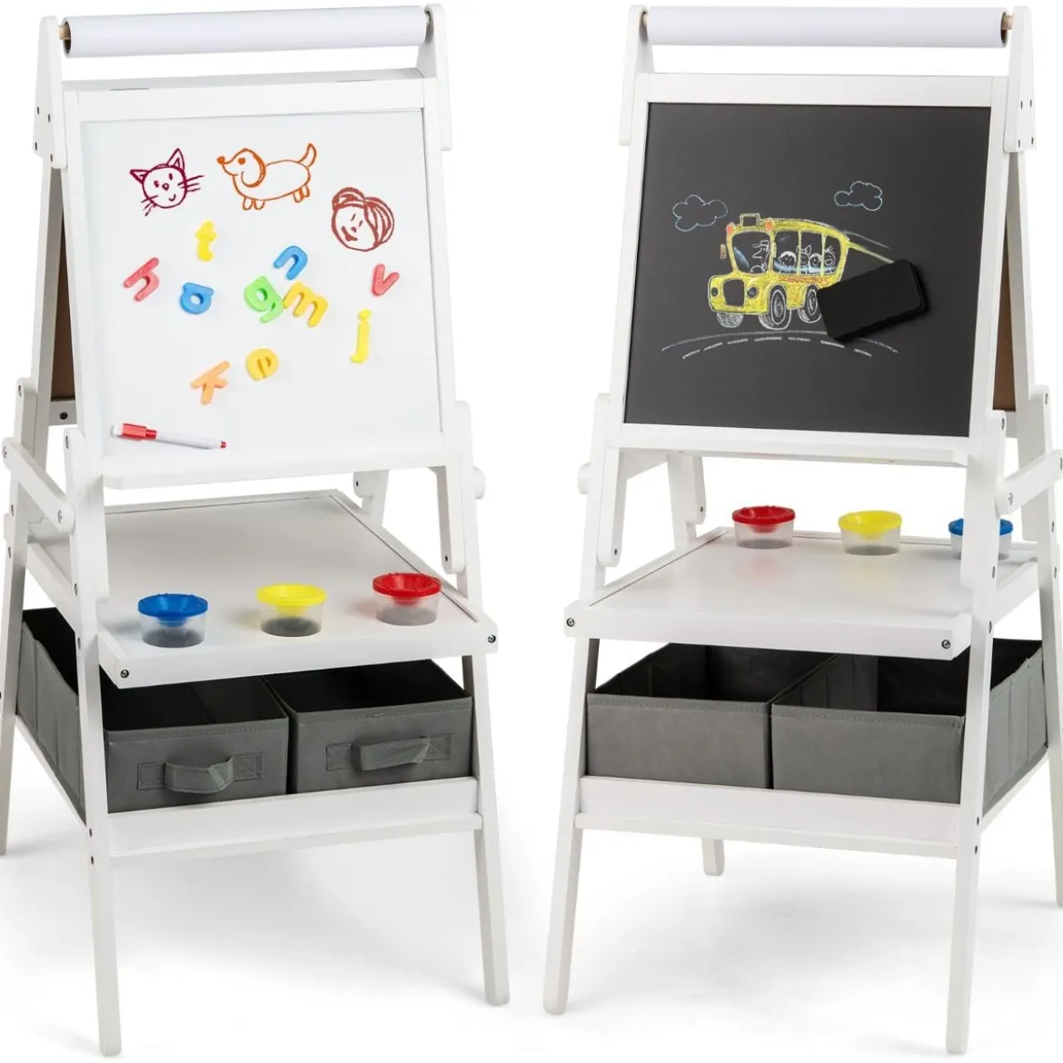 3 in 1 Kinder Tafel mit Papierrolle & Magnetischer Kreidetafel & Whiteboard Doppelseitige Kindertafel