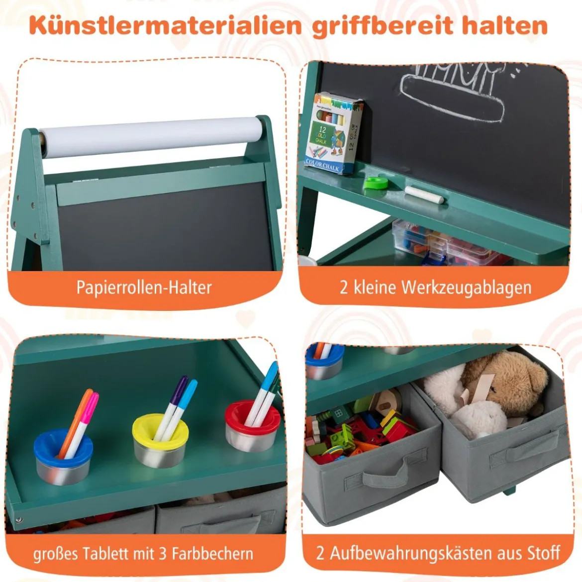 3 in 1 Kinder Tafel mit Papierrolle & Magnetischer Kreidetafel & Whiteboard Doppelseitige Kindertafel