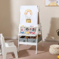 3 in 1 Kinder Tafel mit Papierrolle & Magnetischer Kreidetafel & Whiteboard Doppelseitige Kindertafel