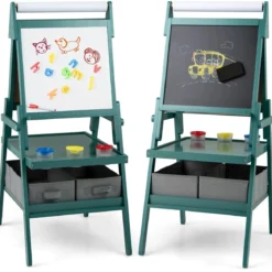 3 in 1 Kinder Tafel mit Papierrolle & Magnetischer Kreidetafel & Whiteboard Doppelseitige Kindertafel