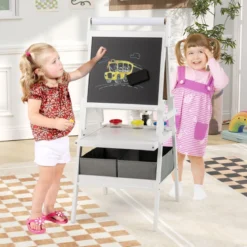 3 in 1 Kinder Tafel mit Papierrolle & Magnetischer Kreidetafel & Whiteboard Doppelseitige Kindertafel