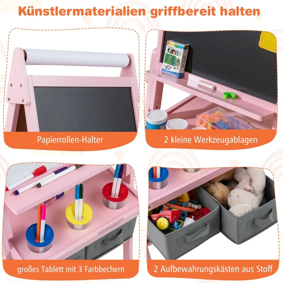 3 in 1 Kinder Tafel mit Papierrolle & Magnetischer Kreidetafel & Whiteboard Doppelseitige Kindertafel