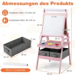 3 in 1 Kinder Tafel mit Papierrolle & Magnetischer Kreidetafel & Whiteboard Doppelseitige Kindertafel