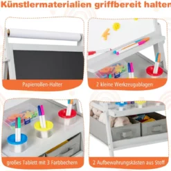 3 in 1 Kinder Tafel mit Papierrolle & Magnetischer Kreidetafel & Whiteboard Doppelseitige Kindertafel