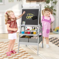 3 in 1 Kinder Tafel mit Papierrolle & Magnetischer Kreidetafel & Whiteboard Doppelseitige Kindertafel