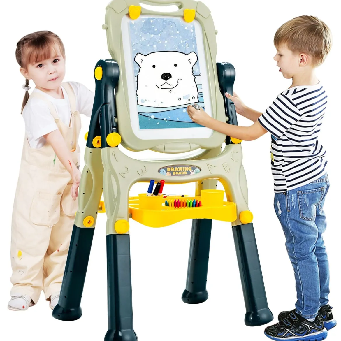 2 in 1 Kindertafel Staffelei doppelseitig Whiteboard & Kreidetafel höhenverstellbar Schreibtafel Grün