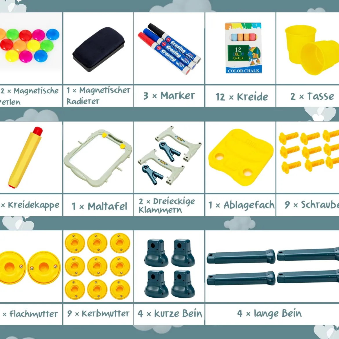 2 in 1 Kindertafel Staffelei doppelseitig Whiteboard & Kreidetafel höhenverstellbar Schreibtafel Grün