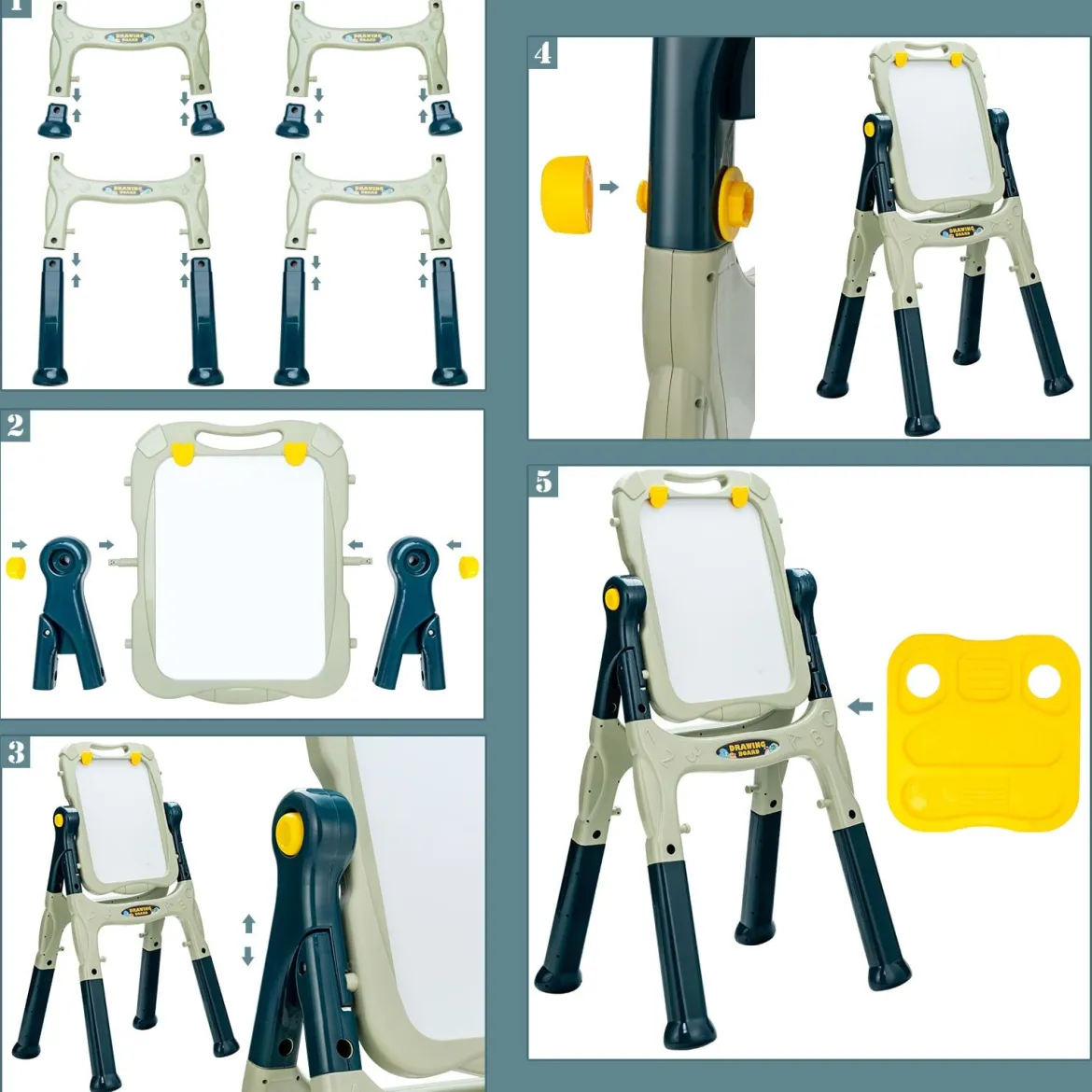 2 in 1 Kindertafel Staffelei doppelseitig Whiteboard & Kreidetafel höhenverstellbar Schreibtafel Grün
