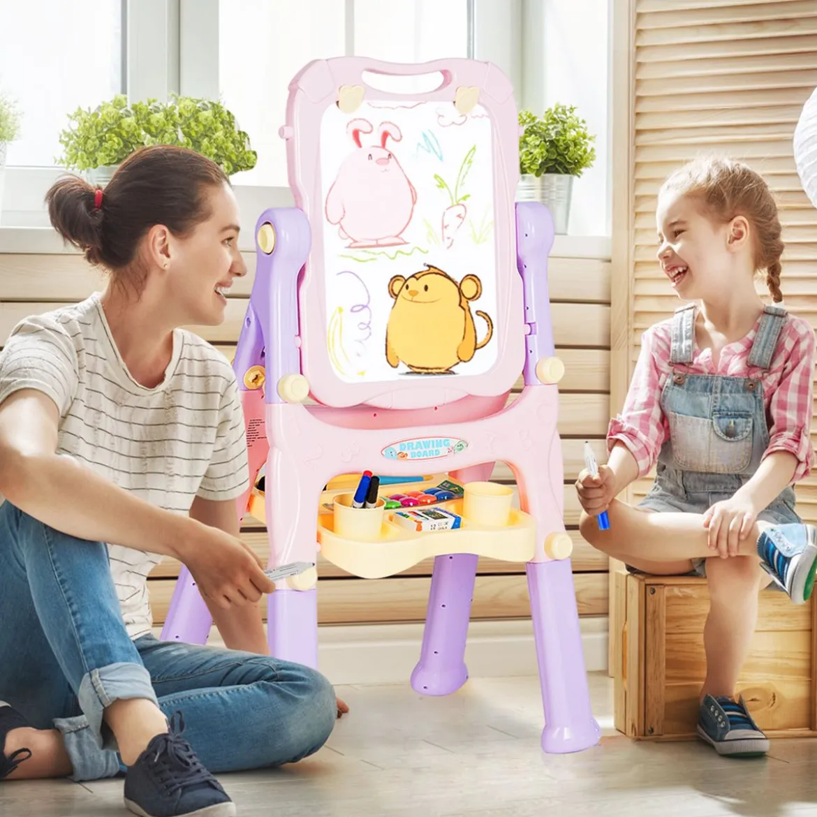 2 in 1 Kindertafel Staffelei doppelseitig Whiteboard & Kreidetafel Lila