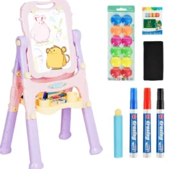2 in 1 Kindertafel Staffelei doppelseitig Whiteboard & Kreidetafel Lila
