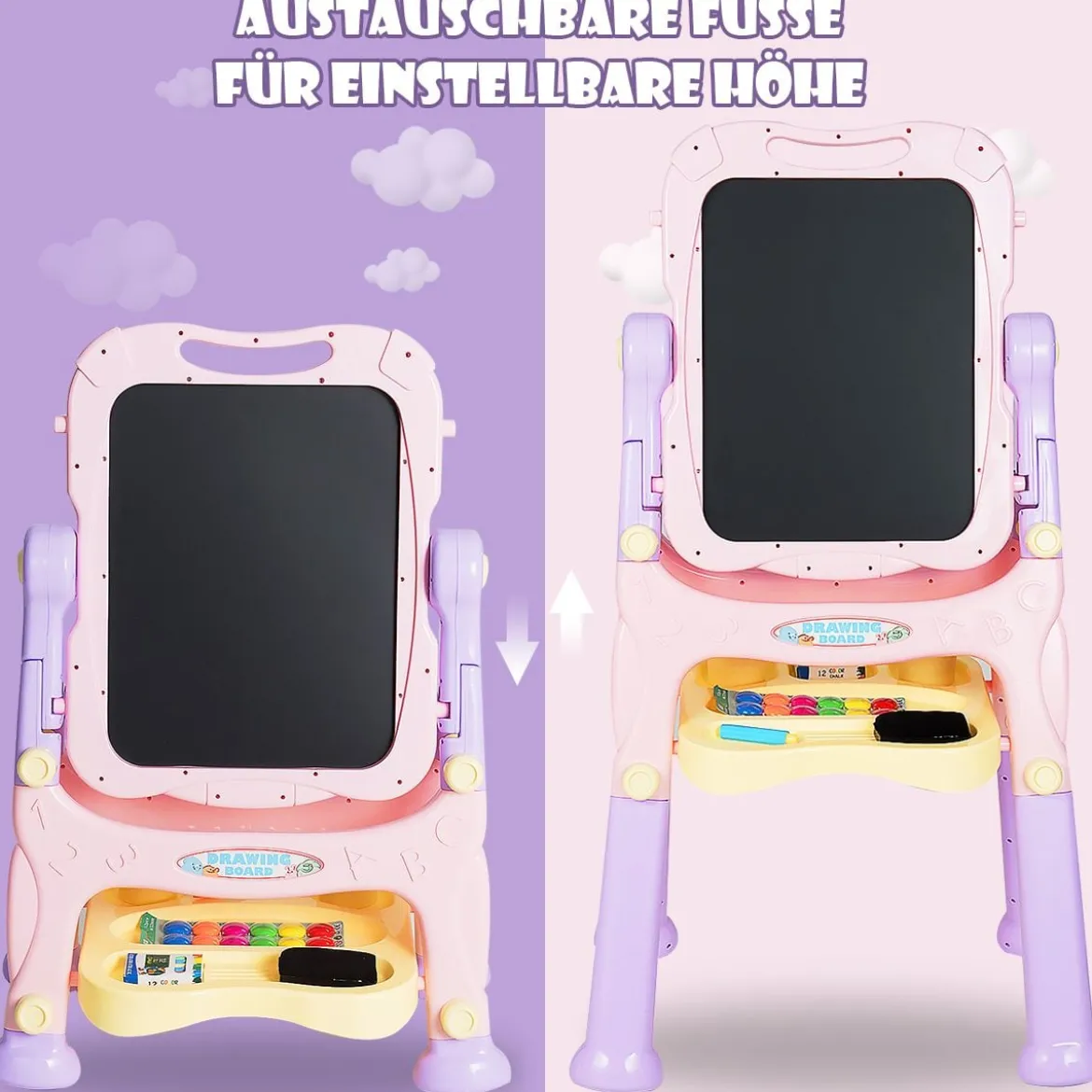 2 in 1 Kindertafel Staffelei doppelseitig Whiteboard & Kreidetafel Lila