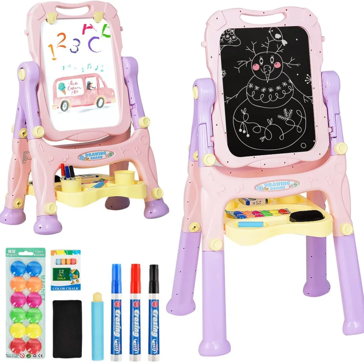 2 in 1 Kindertafel Staffelei doppelseitig Whiteboard & Kreidetafel Lila