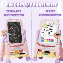 2 in 1 Kindertafel Staffelei doppelseitig Whiteboard & Kreidetafel Lila