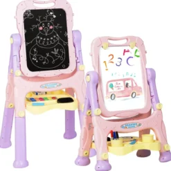 2 in 1 Kindertafel Staffelei doppelseitig Whiteboard & Kreidetafel Lila