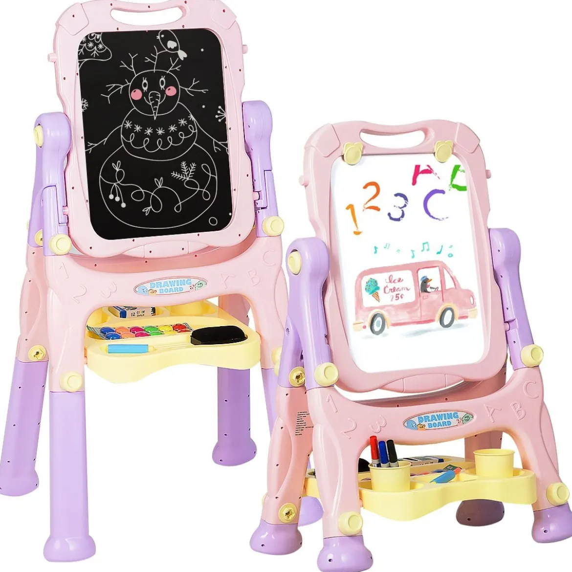 2 in 1 Kindertafel Staffelei doppelseitig Whiteboard & Kreidetafel Lila