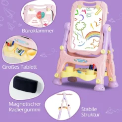 2 in 1 Kindertafel Staffelei doppelseitig Whiteboard & Kreidetafel Lila