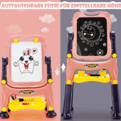 2 in 1 Kindertafel Staffelei doppelseitig Whiteboard & Kreidetafel höhenverstellbar Schreibtafel Rosa