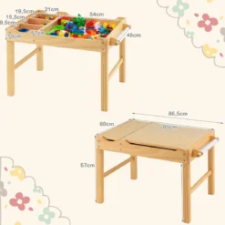 2 in 1 Kindertisch aus Kiefernholz mit Umkehrbarer Tischplatte & Stauraum & Papierrolle Natur