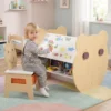 3 in 1 Kindertisch mit Stuhl Aktivitätsset mit Wendbarer Kreidetafel und Whiteboard Natur + Weiß