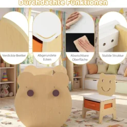 3 in 1 Kindertisch mit Stuhl Aktivitätsset mit Wendbarer Kreidetafel und Whiteboard Natur + Weiß
