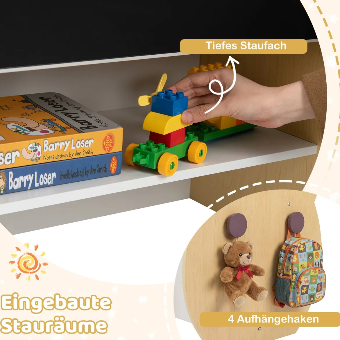3 in 1 Kindertisch mit Stuhl Aktivitätsset mit Wendbarer Kreidetafel und Whiteboard Natur + Weiß