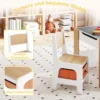4 in 1 Kinder Tisch- & Stuhl-Set mit Doppelseitigen Tischplatten & Seitlichen Bücherregalen Natur