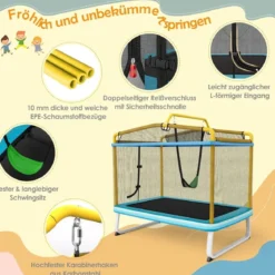 3-in-1 Kindertrampolin Trampolin mit Schaukel & horizontaler Stange Gartentrampolin Gelb