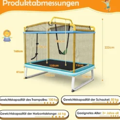 3-in-1 Kindertrampolin Trampolin mit Schaukel & horizontaler Stange Gartentrampolin Gelb